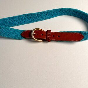 EDDIE BAUER Women's Woven Belt Aqua with Leather accents Small to Medium